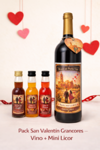 Pack de San Valentín con vino y mini licores artesanos de Bodegas Grancores